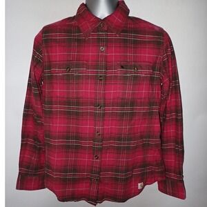 Carhartt Womens M Red Brown Plaid Flannel Button Down Long Sleeve Shirt Regular